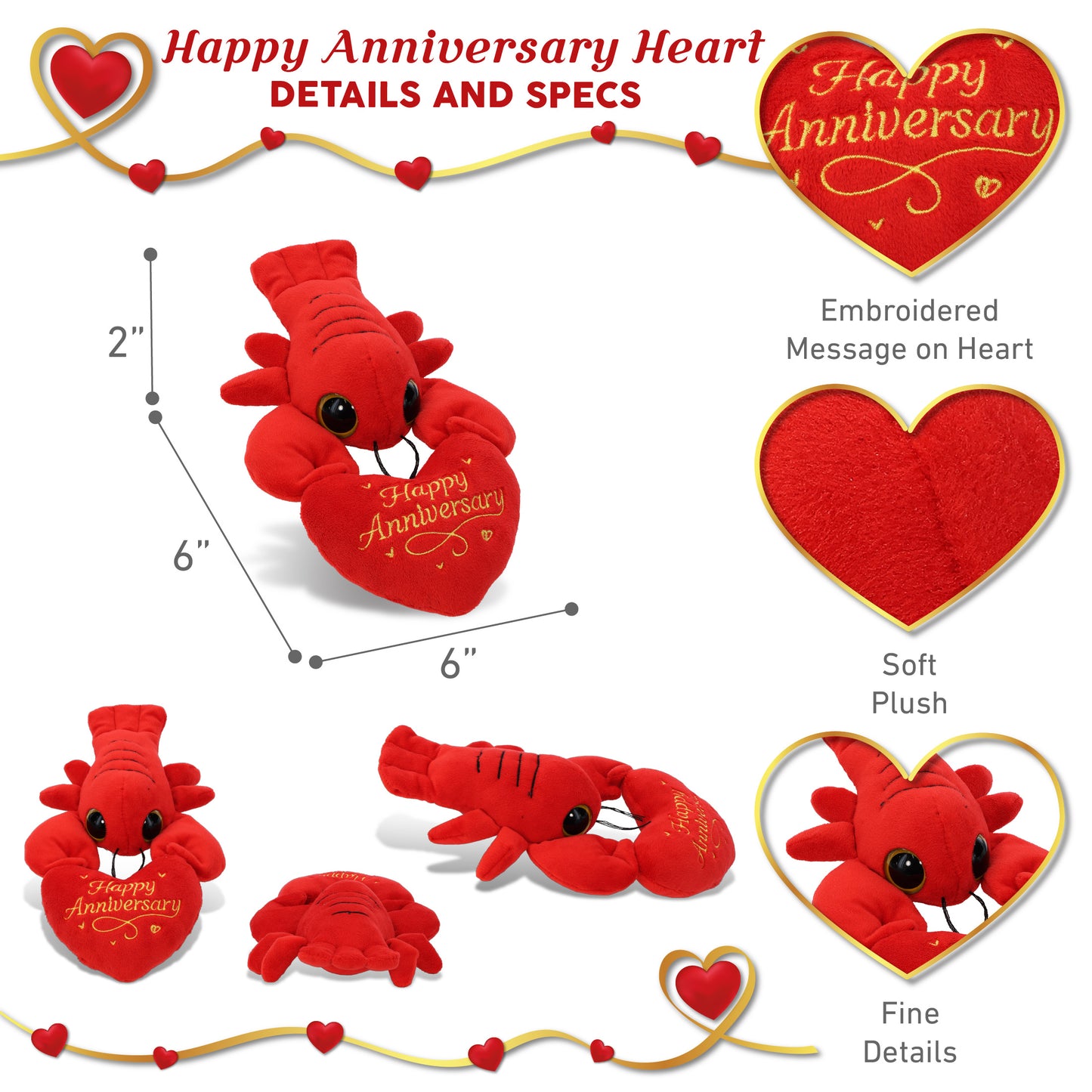 BIG EYE 6" PLUSH - LOBSTER WITH HAPPY ANNIVERSARY HEART