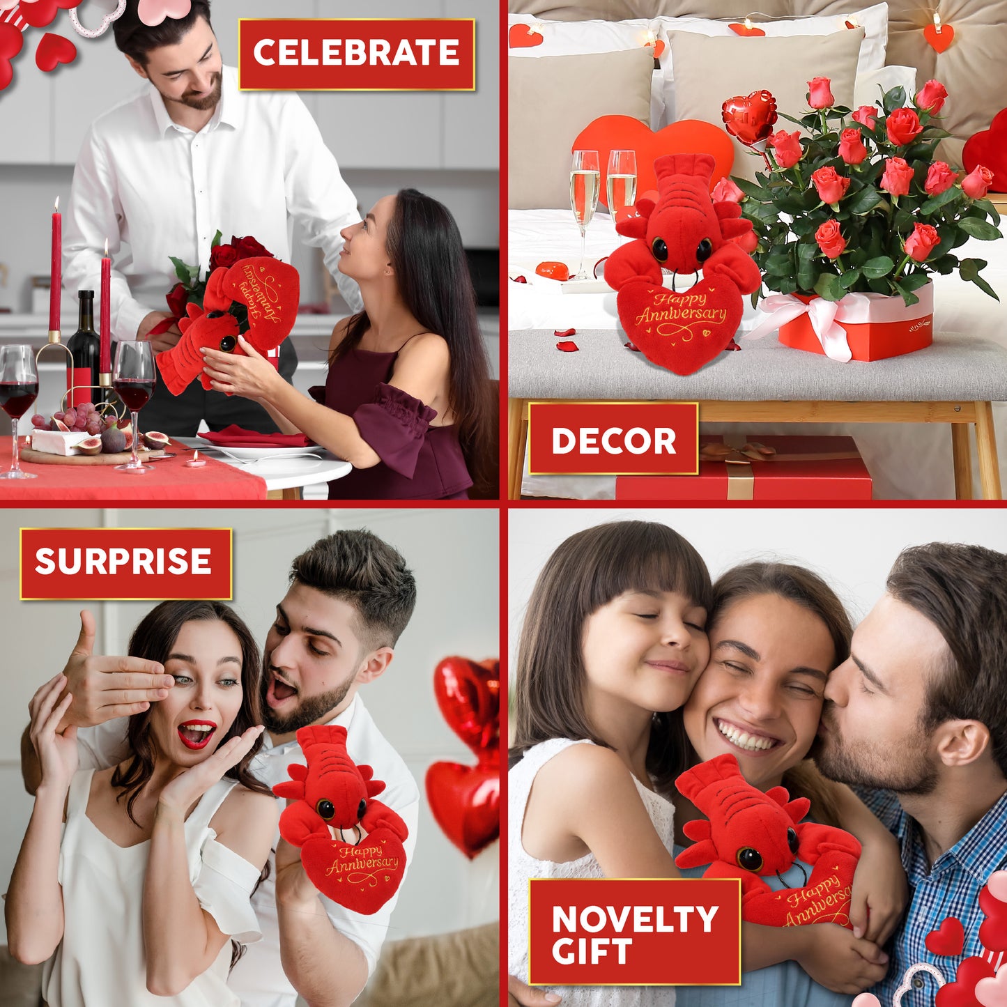 BIG EYE 6" PLUSH - LOBSTER WITH HAPPY ANNIVERSARY HEART