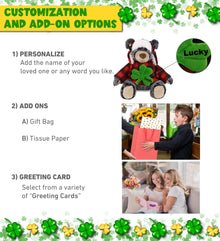 DolliBu Super Soft Black Bear Stuffed Animal with Green Plush Shamrock - 9 Inch