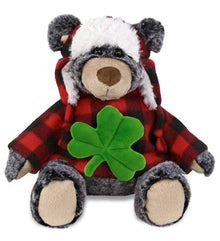 DolliBu Super Soft Black Bear Stuffed Animal with Green Plush Shamrock - 9 Inch