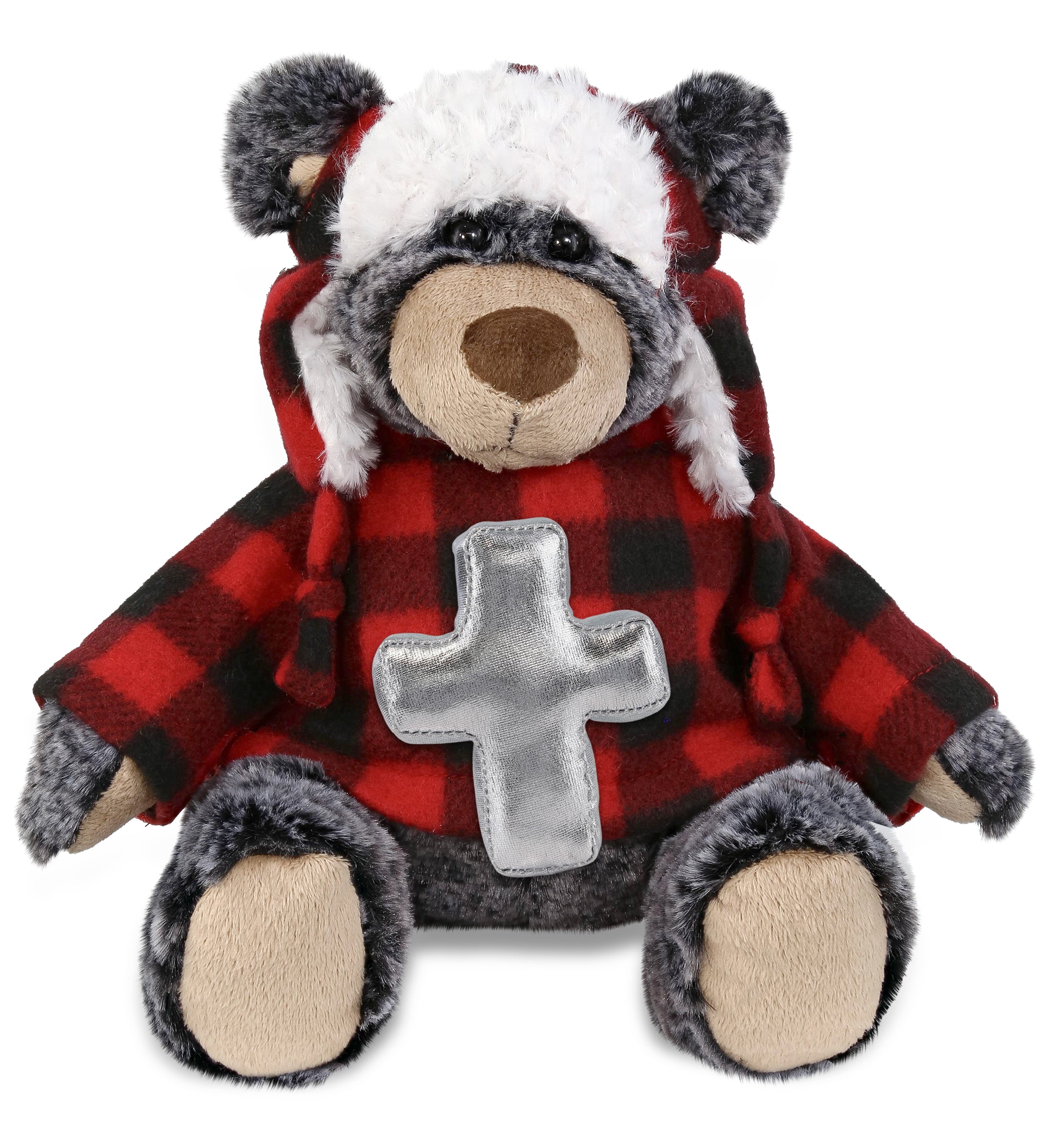 PLUSH CROSS - SUPER SOFT PLUSH - RED PLAID OUTFIT - BLACK BEAR
