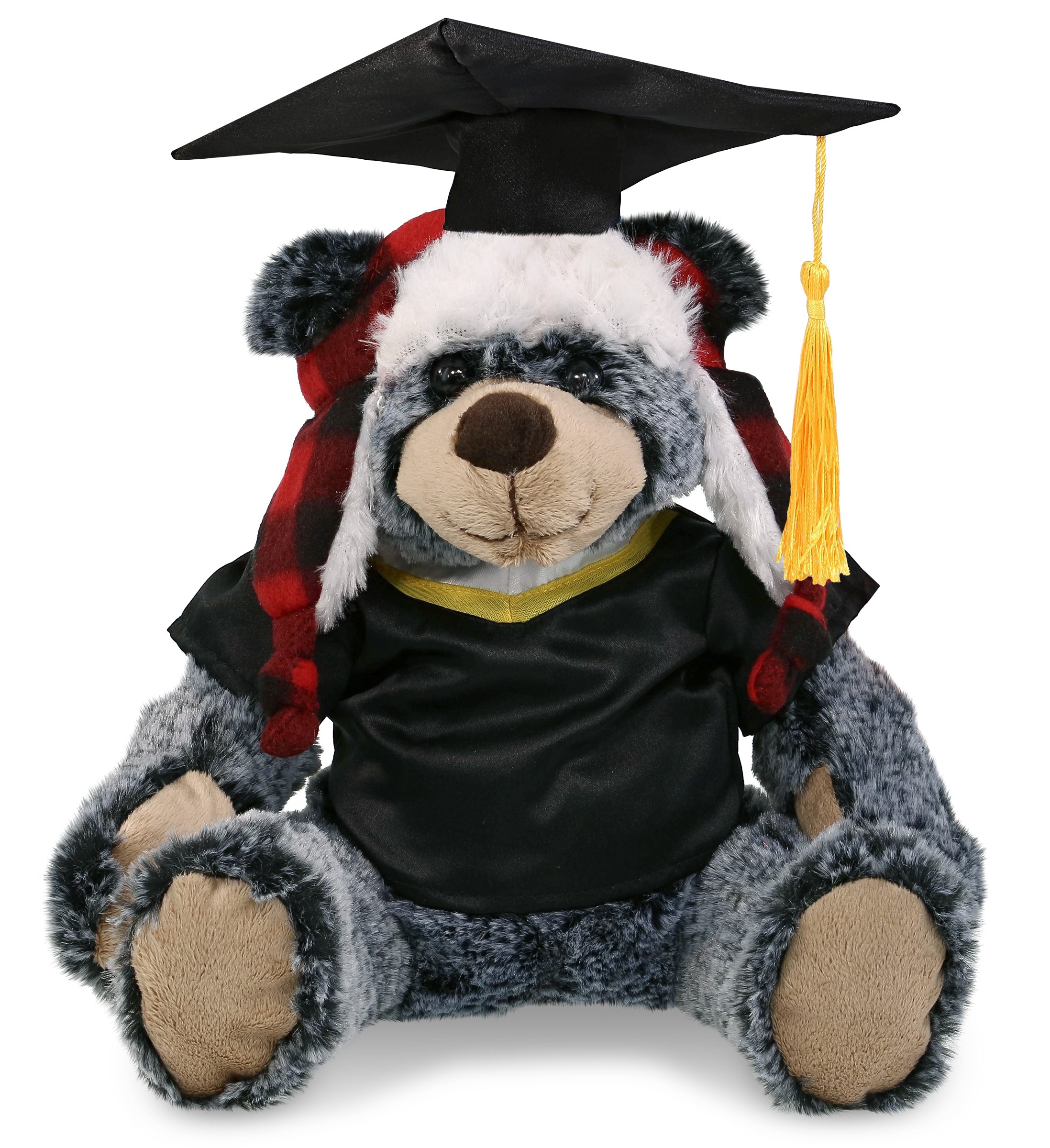 PLUSH GRADUATION - SUPER SOFT PLUSH - RED PLAID OUTFIT - BLACK BEAR