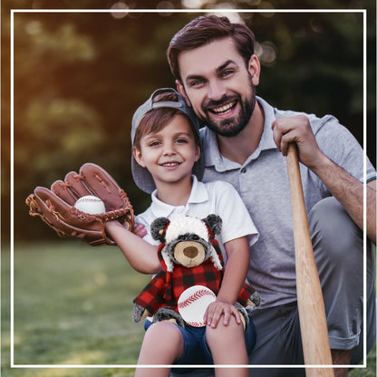 SUPER SOFT PLUSH - RED PLAID OUTFIT - BLACK BEAR with Baseball Plush