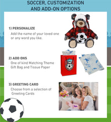 SUPER SOFT PLUSH - RED PLAID OUTFIT - BLACK BEAR with Soccer Plush