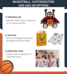 SUPER SOFT PLUSH - RED PLAID OUTFIT - BLACK BEAR with Basketball Plush