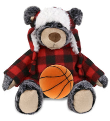 SUPER SOFT PLUSH - RED PLAID OUTFIT - BLACK BEAR with Basketball Plush