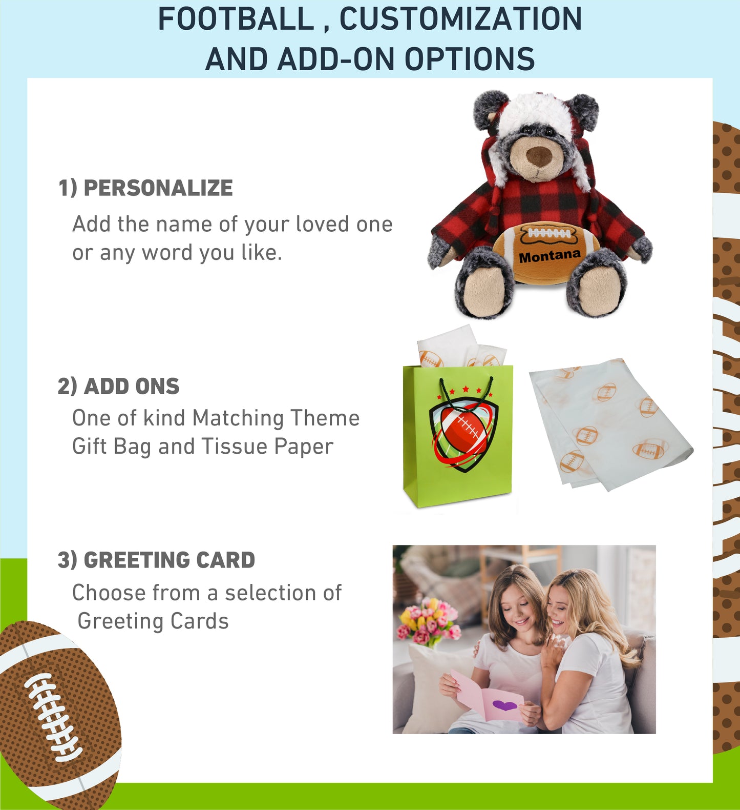 SUPER SOFT PLUSH - RED PLAID OUTFIT - BLACK BEAR with Football Plush