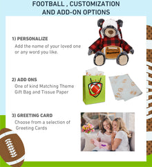 SUPER SOFT PLUSH - RED PLAID OUTFIT - BLACK BEAR with Football Plush