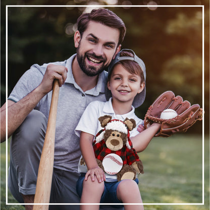 SUPER SOFT PLUSH - RED PLAID OUTFIT - GRIZZLY BEAR with Baseball Plush