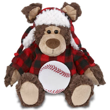 SUPER SOFT PLUSH - RED PLAID OUTFIT - GRIZZLY BEAR with Baseball Plush