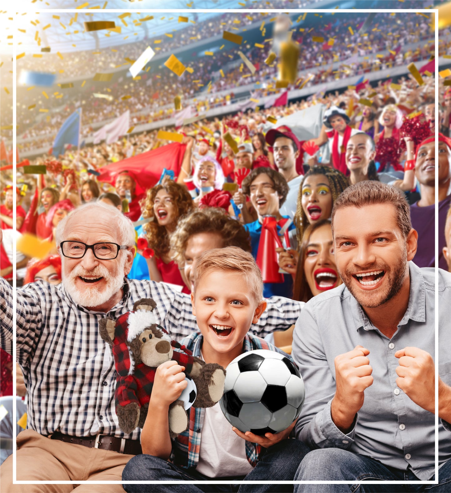 SUPER SOFT PLUSH - RED PLAID OUTFIT - GRIZZLY BEAR with Soccer Plush