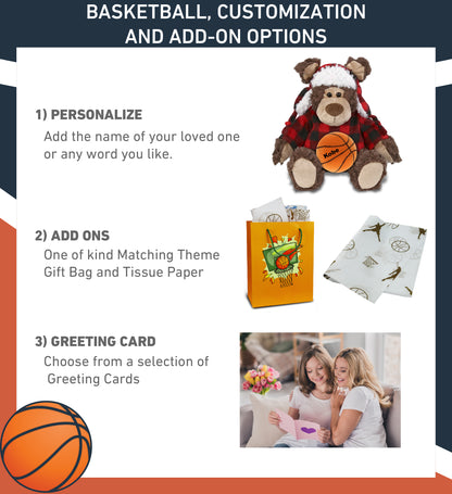 SUPER SOFT PLUSH - RED PLAID OUTFIT - GRIZZLY BEAR with Basketball Plush