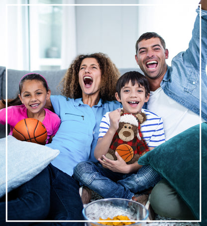SUPER SOFT PLUSH - RED PLAID OUTFIT - GRIZZLY BEAR with Basketball Plush