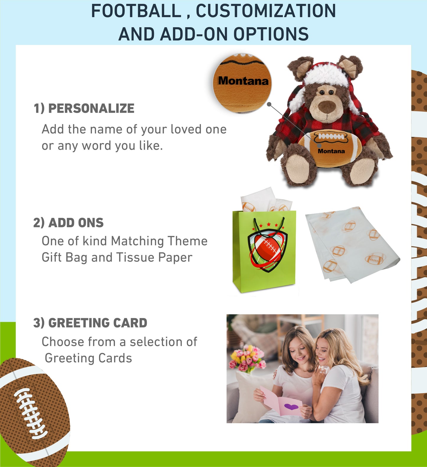 SUPER SOFT PLUSH - RED PLAID OUTFIT - GRIZZLY BEAR with Football Plush