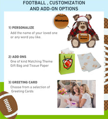 SUPER SOFT PLUSH - RED PLAID OUTFIT - GRIZZLY BEAR with Football Plush