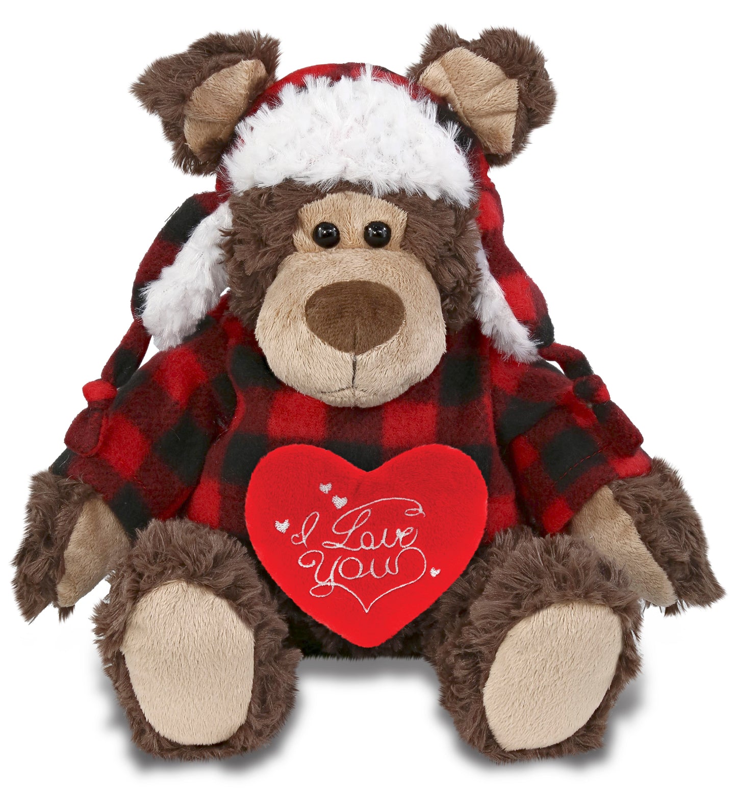 PLUSH I LOVE YOU RED HEART - SUPER SOFT PLUSH - RED PLAID OUTFIT - GRIZZLY BEAR