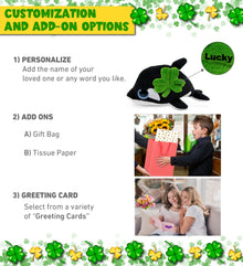 DolliBu Big Eye Killer Whale Stuffed Animal with Green Plush Shamrock - 6 Inch