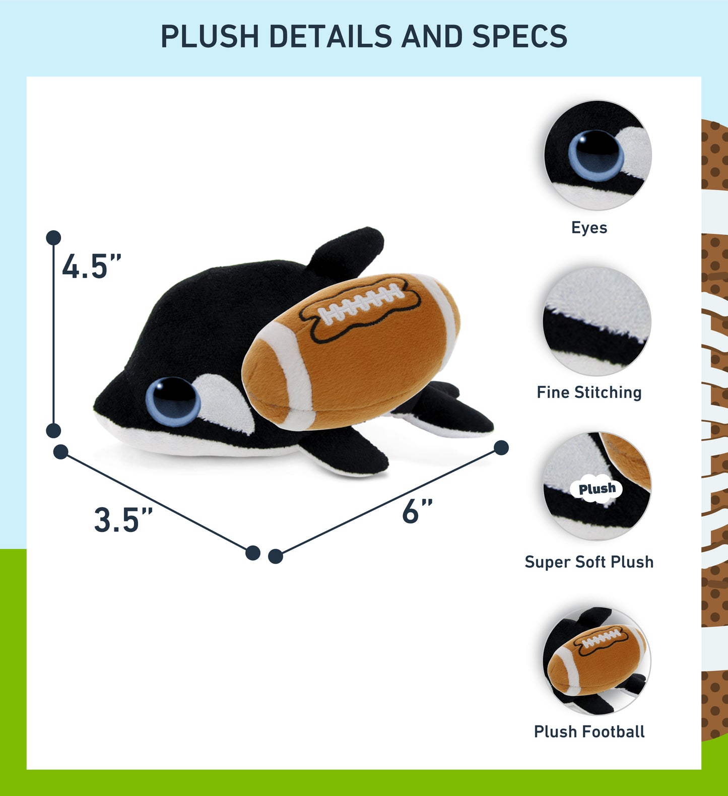BIG EYE 6' PLUSH - KILLER WHALE With Football Plush