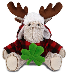 DolliBu Moose with Red Plaid Outfit Plush with Green Plush Shamrock - 9 Inches