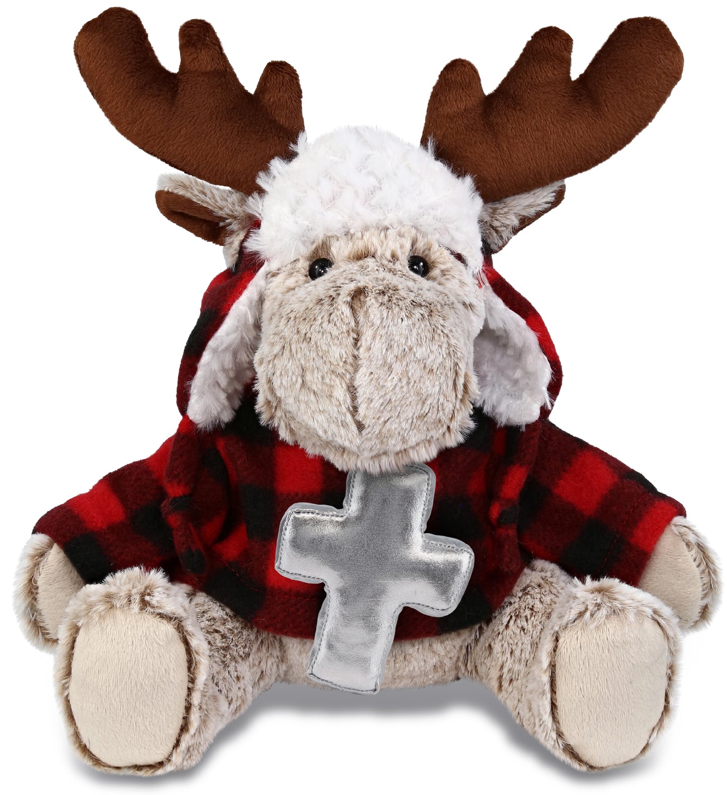 PLUSH CROSS - SUPER SOFT PLUSH - RED PLAID OUTFIT - MOOSE