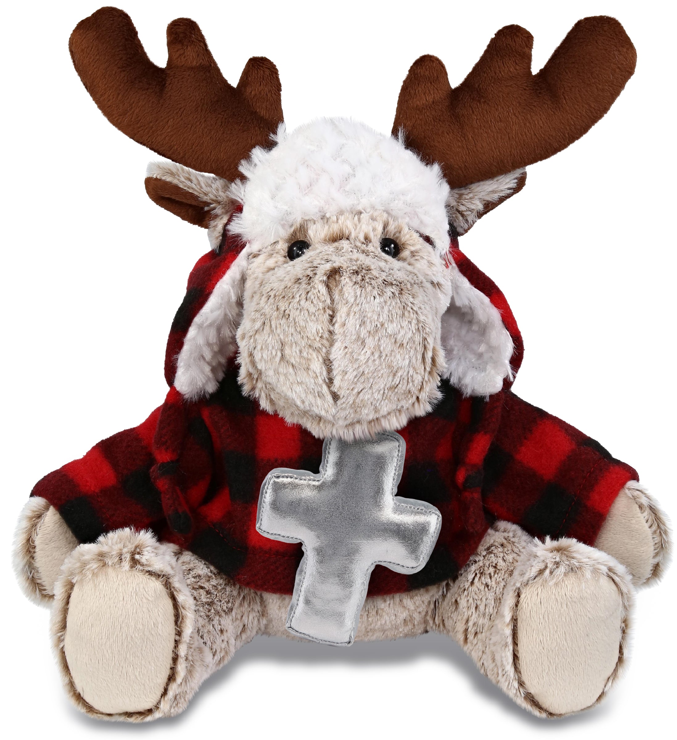 PLUSH CROSS - SUPER SOFT PLUSH - RED PLAID OUTFIT - MOOSE