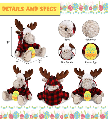 DolliBu Moose with Red Plaid Outfit and Yellow Easter Egg Plush - 9 Inches
