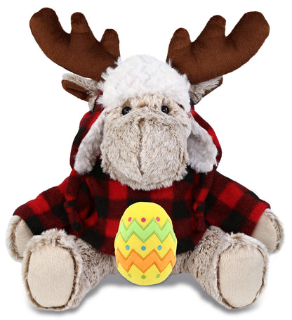 DolliBu Moose with Red Plaid Outfit and Yellow Easter Egg Plush - 9 Inches