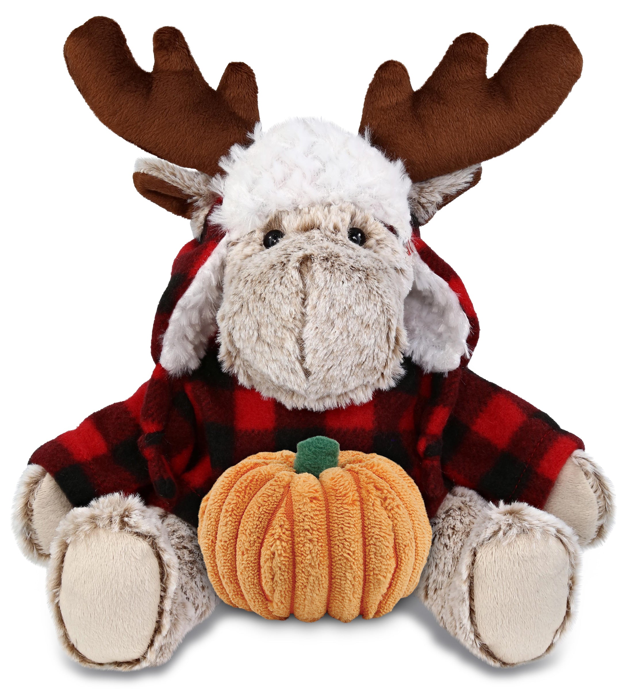 PLUSH PUMPKIN - SUPER SOFT PLUSH - RED PLAID OUTFIT - MOOSE
