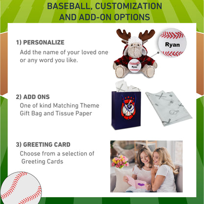 SUPER SOFT PLUSH - RED PLAID OUTFIT - MOOSE with Baseball Plush