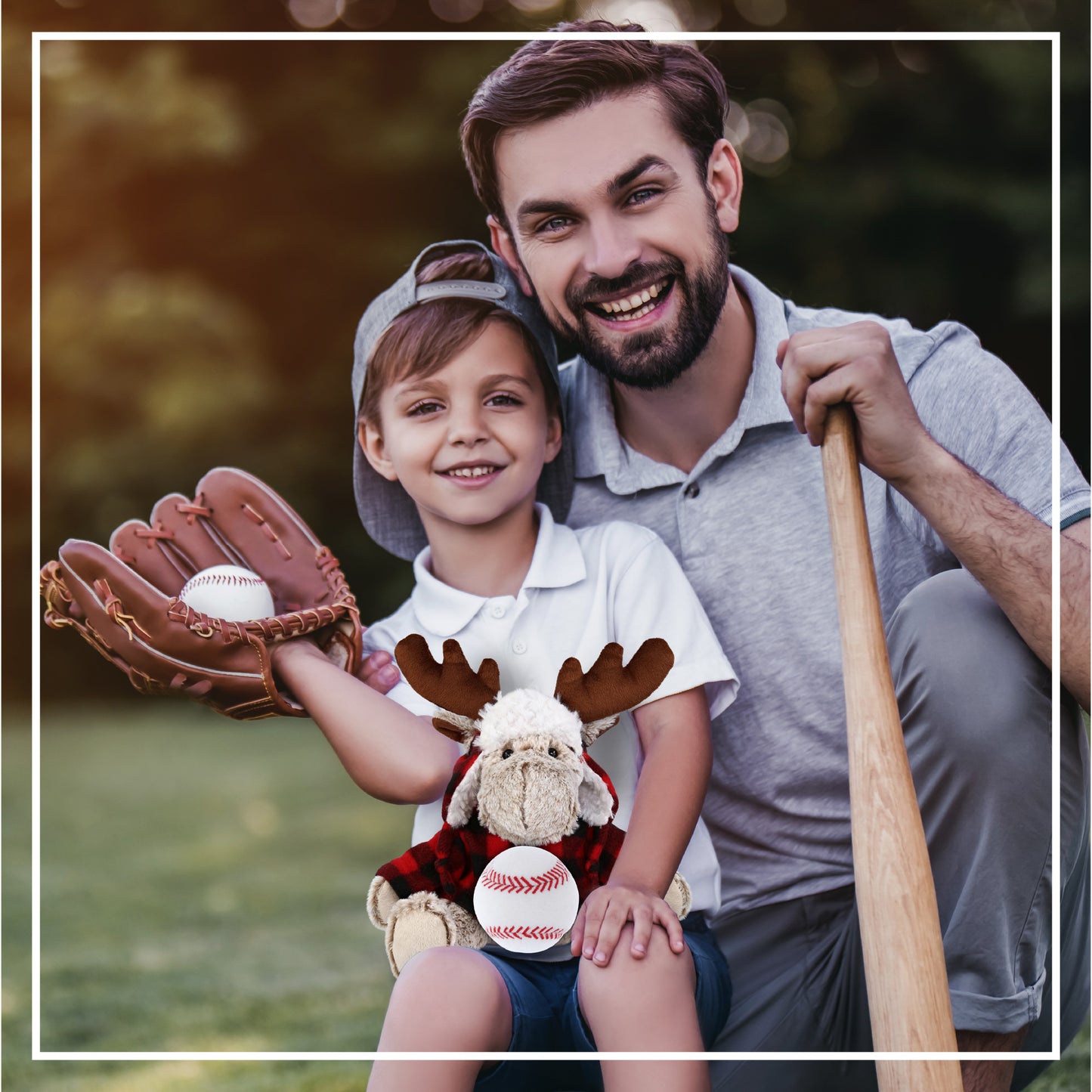 SUPER SOFT PLUSH - RED PLAID OUTFIT - MOOSE with Baseball Plush