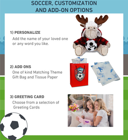 SUPER SOFT PLUSH - RED PLAID OUTFIT - MOOSE with Soccer Plush