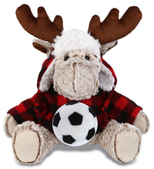 SUPER SOFT PLUSH - RED PLAID OUTFIT - MOOSE with Soccer Plush