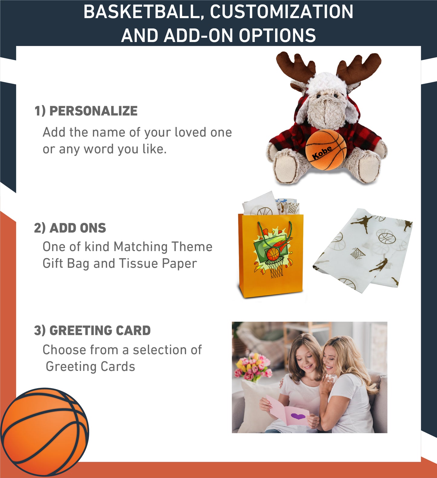 SUPER SOFT PLUSH - RED PLAID OUTFIT - MOOSE with Basketball Plush