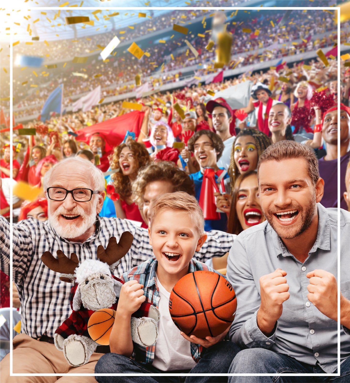 SUPER SOFT PLUSH - RED PLAID OUTFIT - MOOSE with Basketball Plush