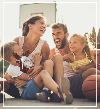 SUPER SOFT PLUSH - RED PLAID OUTFIT - MOOSE with Basketball Plush
