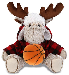 SUPER SOFT PLUSH - RED PLAID OUTFIT - MOOSE with Basketball Plush