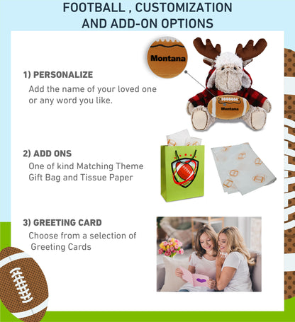 SUPER SOFT PLUSH - RED PLAID OUTFIT - MOOSE with Football Plush