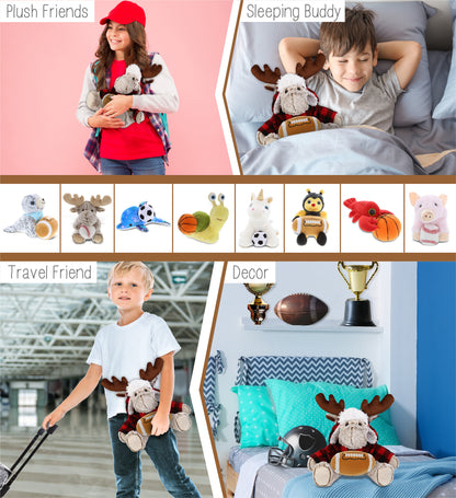 SUPER SOFT PLUSH - RED PLAID OUTFIT - MOOSE with Football Plush
