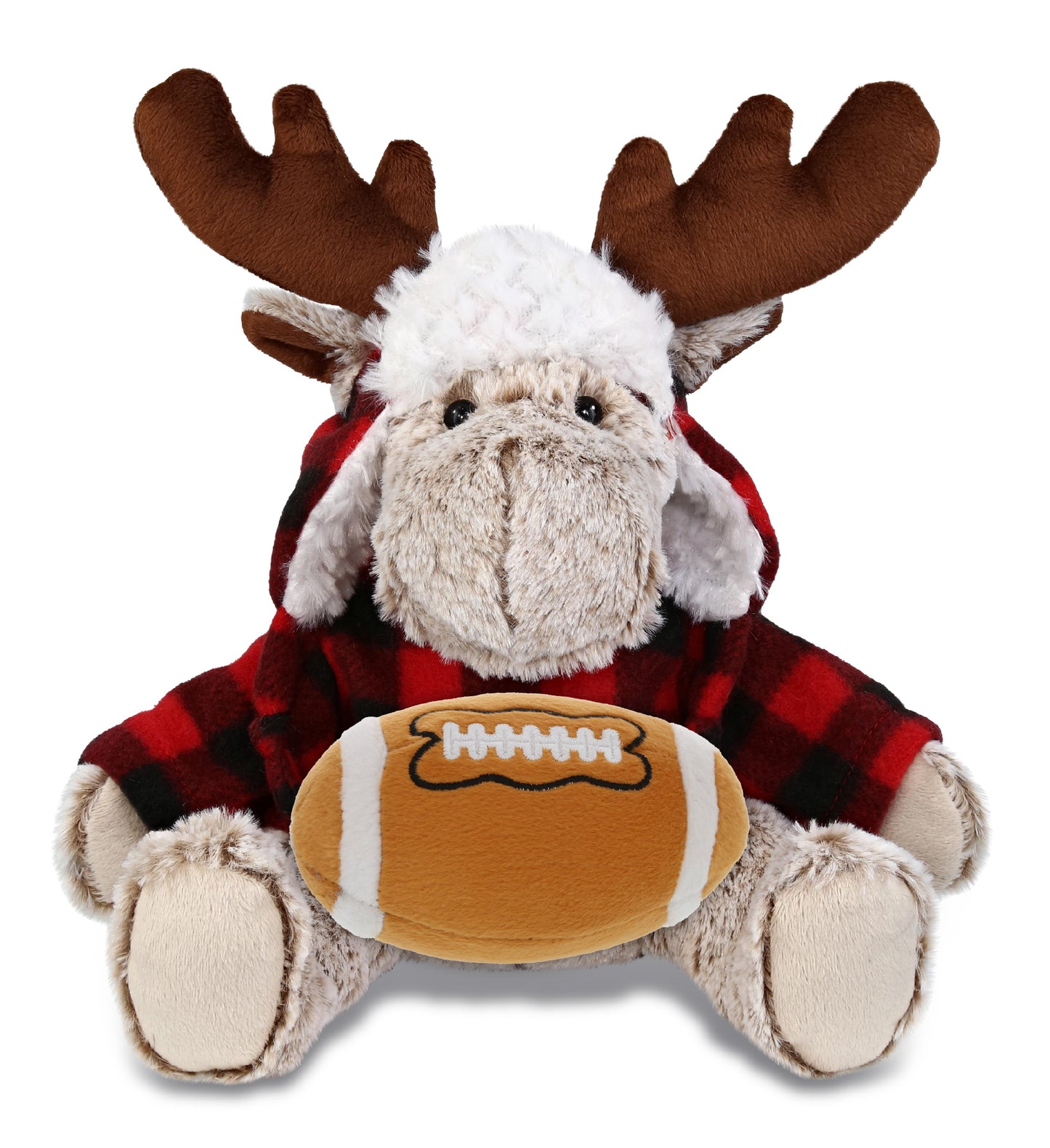 SUPER SOFT PLUSH - RED PLAID OUTFIT - MOOSE with Football Plush