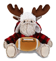 SUPER SOFT PLUSH - RED PLAID OUTFIT - MOOSE with Football Plush