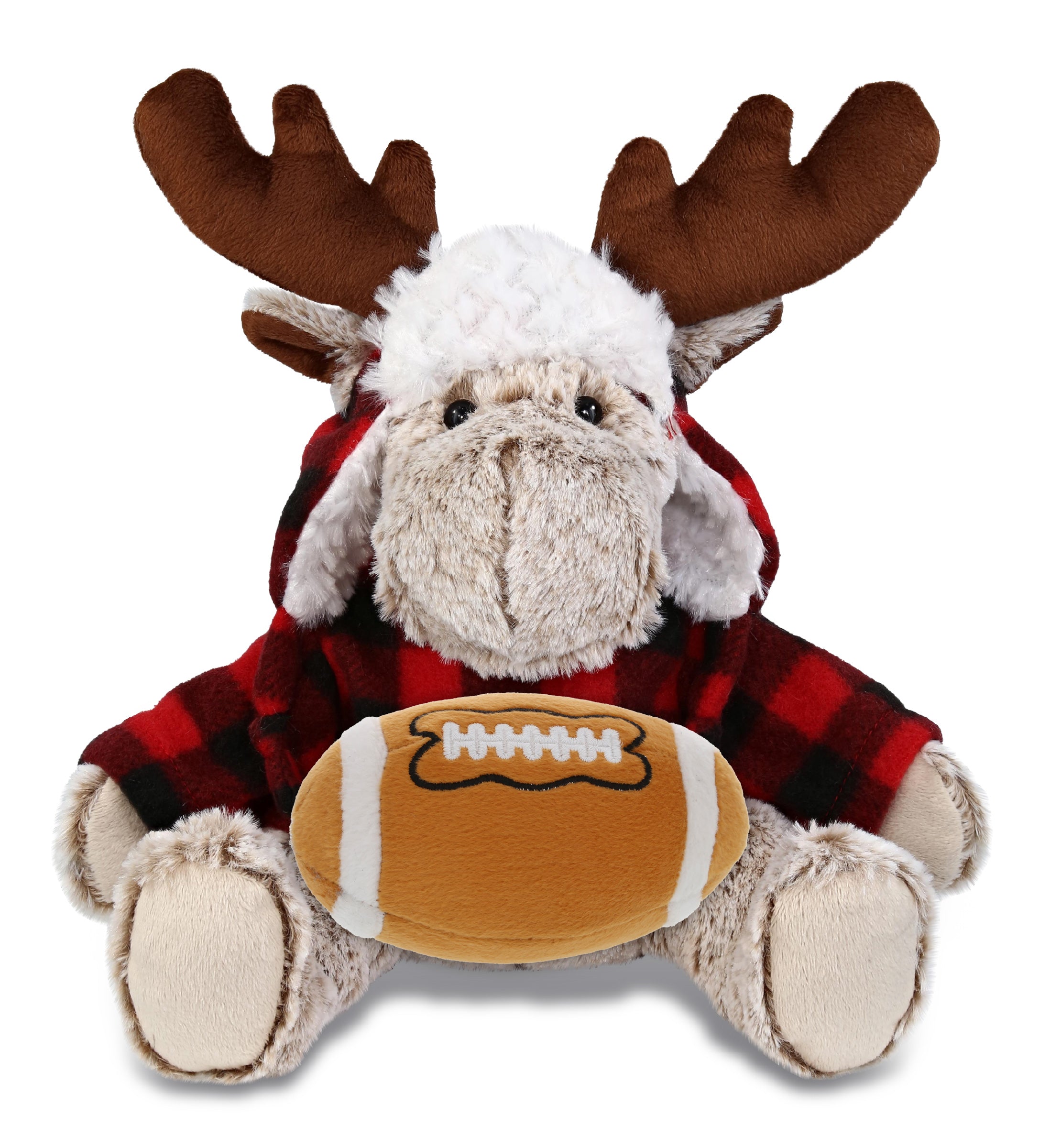 SUPER SOFT PLUSH - RED PLAID OUTFIT - MOOSE with Football Plush