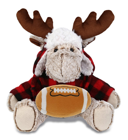 SUPER SOFT PLUSH - RED PLAID OUTFIT - MOOSE with Football Plush