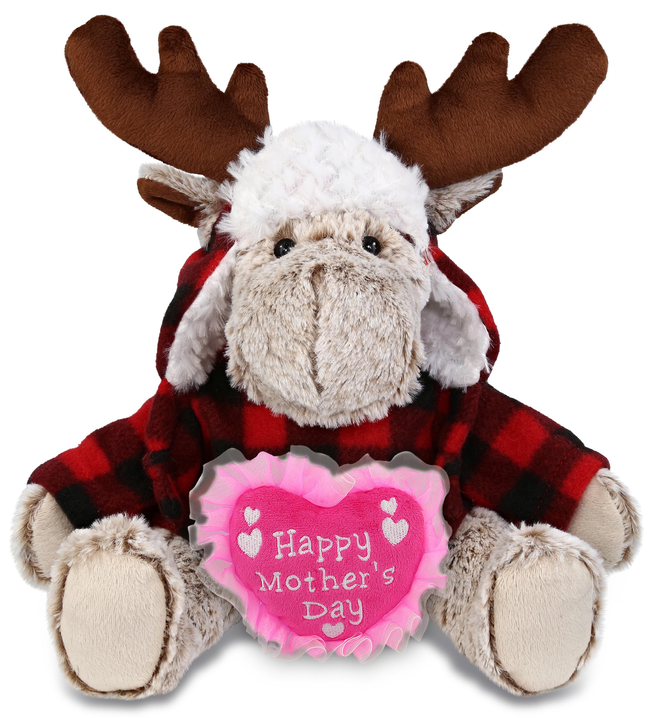 PLUSH MOTHERS DAY HEART - SUPER SOFT PLUSH - RED PLAID OUTFIT - MOOSE