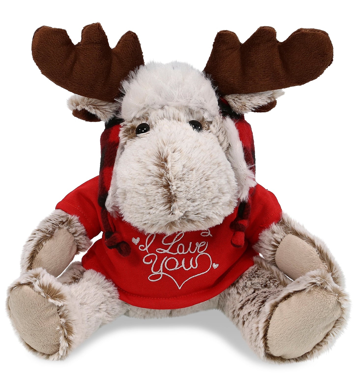 PLUSH I LOVE YOU RED SHIRT- SUPER SOFT PLUSH - RED PLAID OUTFIT - MOOSE