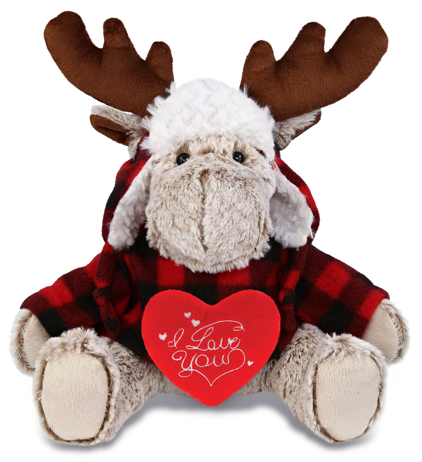 PLUSH I LOVE YOU RED HEART - SUPER SOFT PLUSH - RED PLAID OUTFIT - MOOSE