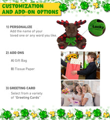 DolliBu Brown Moose with Red Plaid Hoodie with Green Plush Shamrock - 10 Inches