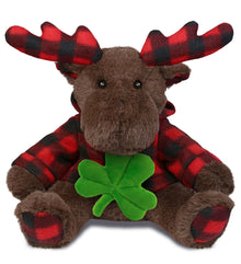 DolliBu Brown Moose with Red Plaid Hoodie with Green Plush Shamrock - 10 Inches