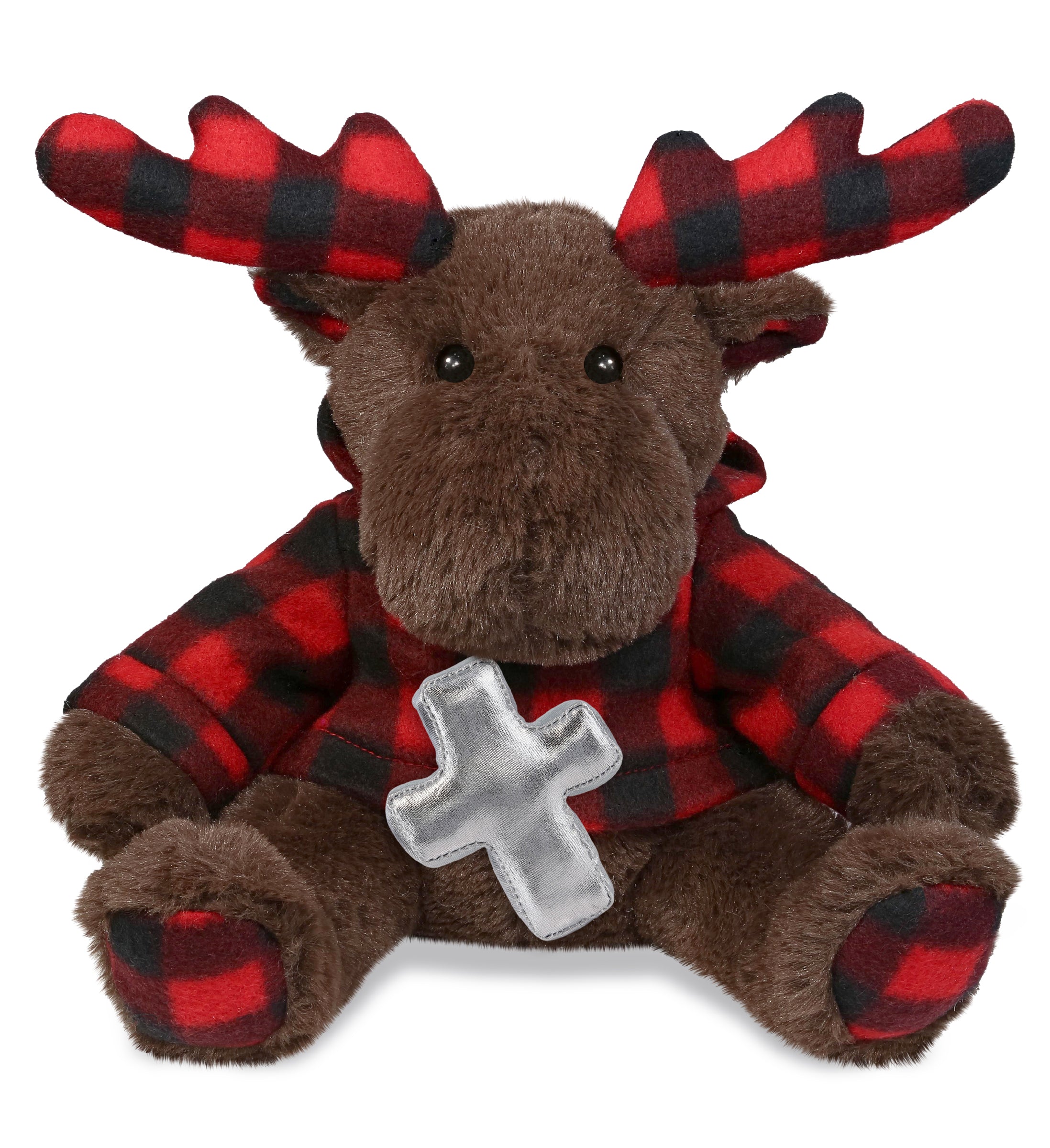 PLUSH CROSS - SUPER SOFT PLUSH - PLAID BROWN MOOSE WITH HOODIE