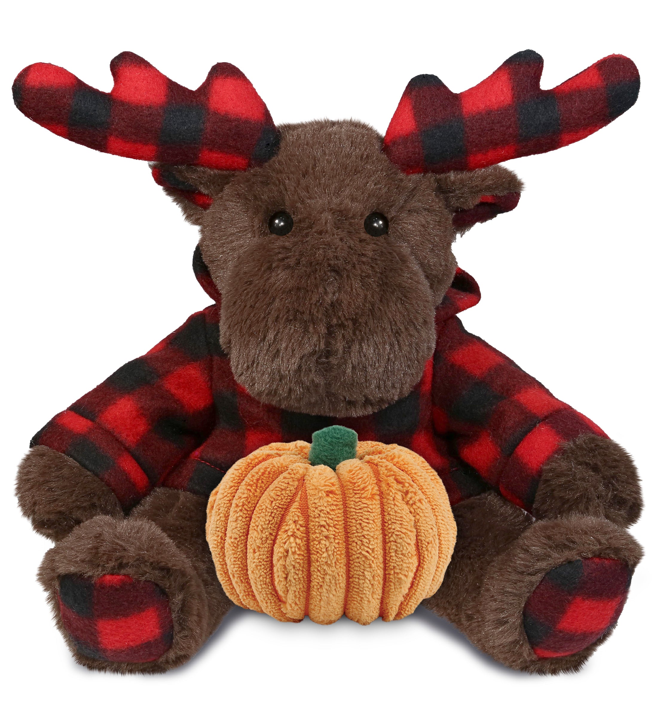 PLUSH PUMPKIN - SUPER SOFT PLUSH - PLAID BROWN MOOSE WITH HOODIE