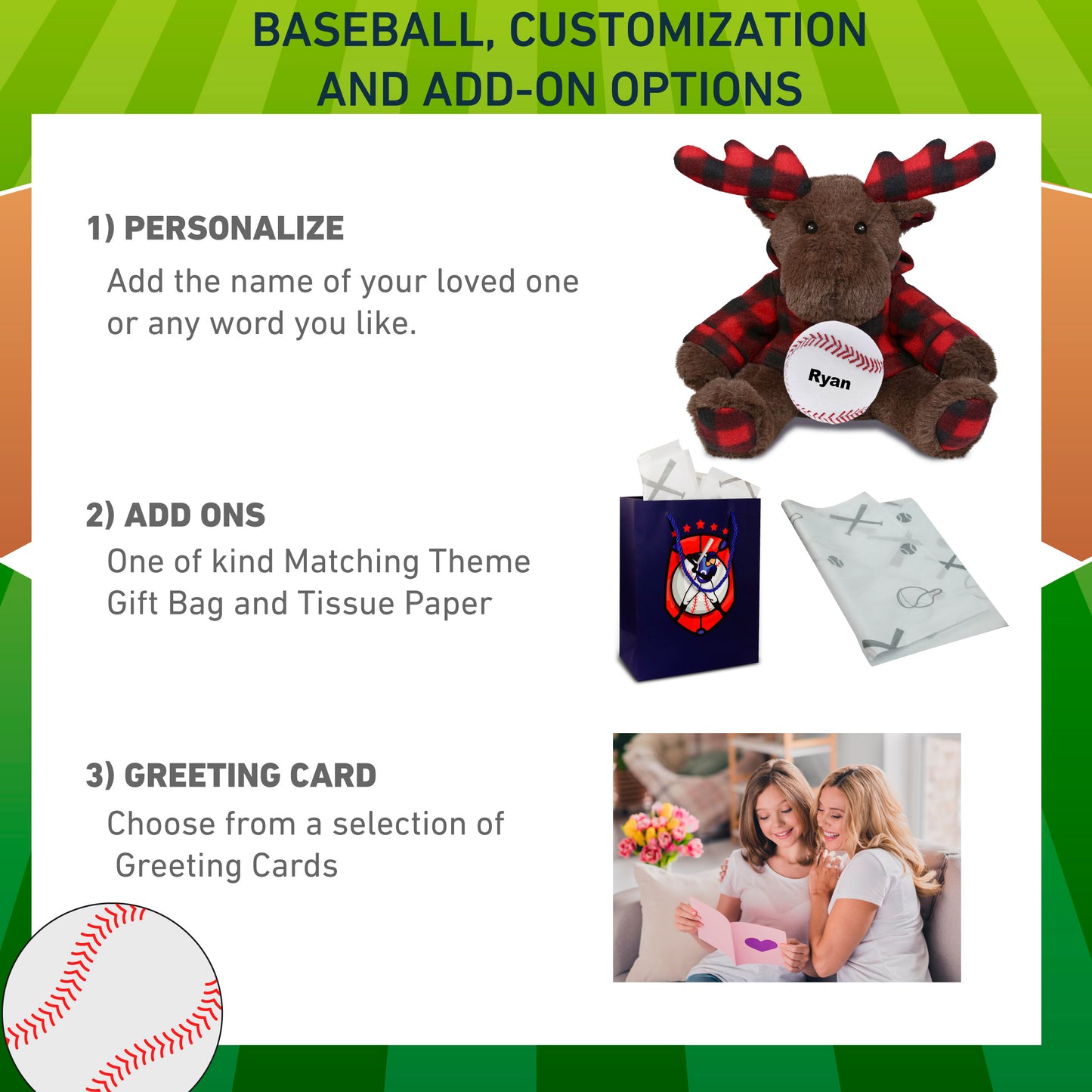 SUPER SOFT PLUSH - PLAID BROWN MOOSE WITH HOODIE with Baseball Plush